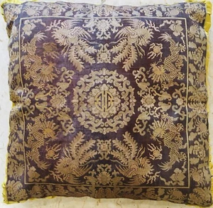  Antique Chinese Qing Fabric Pillow Pure Woven Silk 18" x 18" - Picture 1 of 4