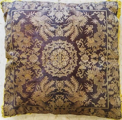  Antigua almohada china de tela Qing pura seda tejida 18" x 18" Foto 1 de 4