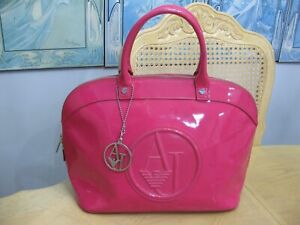 Armani Jeans Fuchsia Pink Faux Patent Leather Dome Satchel Handbag Purse