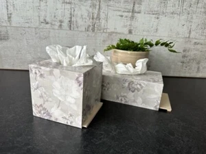 tissue box cover (square/long) pale lilac/grey flower - Picture 1 of 5