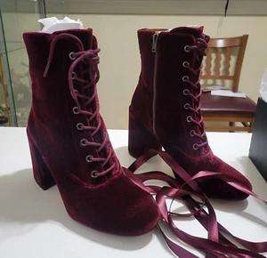 Coach Women's Edie Velvet Lace-up Booties in wine, Sz 8.5, excellent condition - Picture 1 of 4
