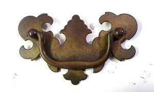 Flat Bat Drop Bail Pull Handle Solid Dark Aged Brass 2-1/2" Centers 1 Vintage - Picture 1 of 5