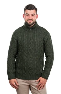 SAOL Irish Fisherman Sweater Men's Half Zip Cable Knit Pullover 100% Merino Wool - Picture 1 of 11
