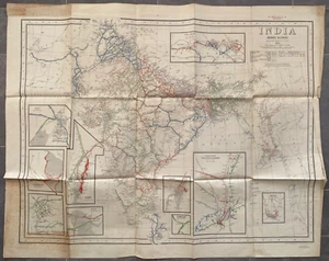 Mappa d'epoca 1944; India che mostra ferrovie, indagine degli uffici dell'India mappa limitata - Foto 1 di 6