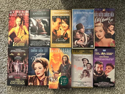 VHS Movie LOT 10 Classic Movies - Chocolat, All About Eve, Elizabeth, Braveheart - Image 1 of 2