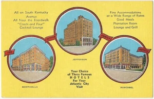 Atlantic City Hotels - Postal turística vintage de Jefferson & Boscobel & Monticello - Imagen 1 de 2