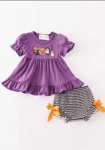 Girl's Boutique Cotton Purple Boo Halloween Embroidered Girl Bloomer Set - Picture 1 of 7
