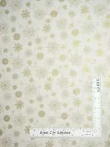 Elegant Christmas Snowflake Swirls Gold Cotton Fabric Blank Textiles By The Yard - Picture 1 of 1