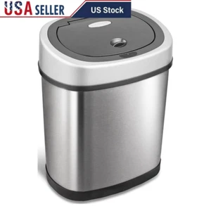 Motion Sensor Trash Can Touchless Oval Stainless Steel Waste Bin 3.2 Gallon New - Picture 1 of 12