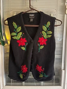 Designer Originals Studio Joy Sweater Vest Cardigan Christmas Beads Sz S Vntg - Picture 1 of 7
