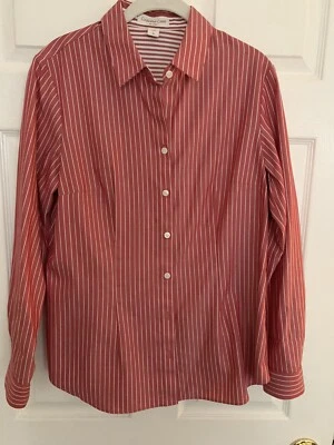 Blusa Coldwater Creek Damas Botón Frontal, Talla L, Rayas Rojas/Blancas Suaves Foto 1 de 4