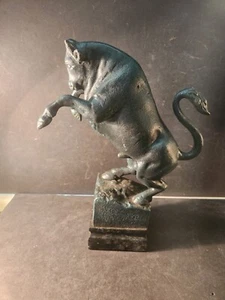 BRONZE ART SCULPTURE STATUE COW BULL FIGURINE MARBLE BASE VINTAGE 11.5" TALL - Picture 1 of 10
