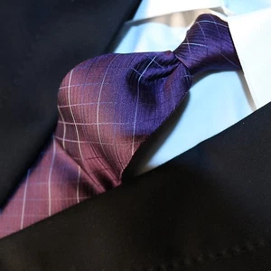 CALVIN KLEIN Purple Gray Plaid Silk Woven Skinny Necktie TIE 49.5"L x 3.25"W - Picture 1 of 12