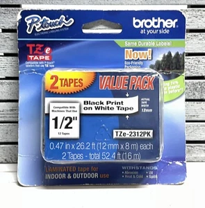 2-Pack GENUINE Brother 1/2" Black on White Tape for PT-P950NW Label Printer - Picture 1 of 2