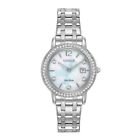 CITIZEN WOMENS $375 ECO-DRIVE DAZZLING CRYSTALS SILVER WATCH FE1180-65D