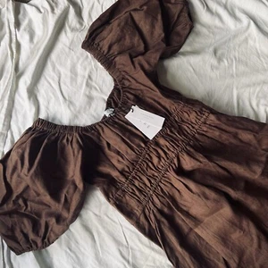 AERE Brown Linen Tie Detail Dress Size 10 - Picture 1 of 5