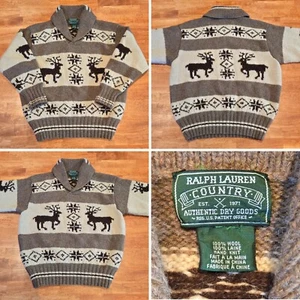 Polo Country Ralph Lauren Suéter de Lana Tejido a Mano Pullover Chal Cuello Talla Pequeña - Imagen 1 de 17