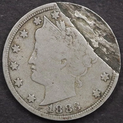 1883 No Cents 5c Liberty Nickel Split Planchet After Strike Error - Circulated - Image 1 of 2
