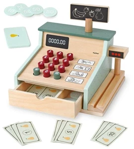 Wooden Toy Cash Register,Kids Pretend Play Money Counting Toys with Scanner a... - Picture 1 of 6