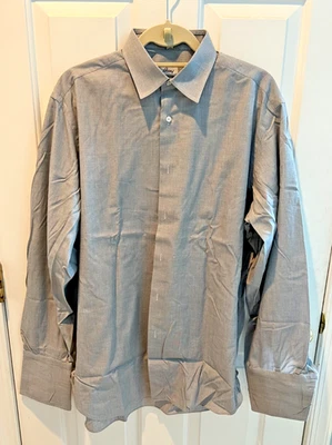 Camisa de vestir Brioni para hombre 16/41, puño francés, microcuadros grises, 100 % algodón, Italia Foto 1 de 4