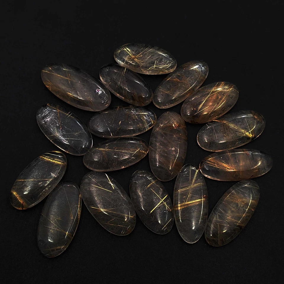 Natural Golden Rutile Quartz Oval Cabochon 16*30-18*37 MM 112 CT 5 Pcs - Image 1 of 3
