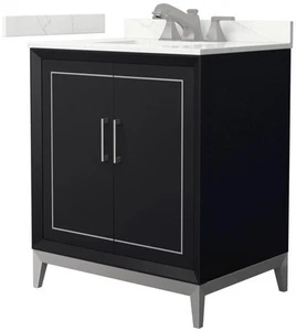 Wyndham Collection WCH515130S-QTZ-US3MXX Marlena 30" - Black / Giotto Quartz Top - Picture 1 of 12