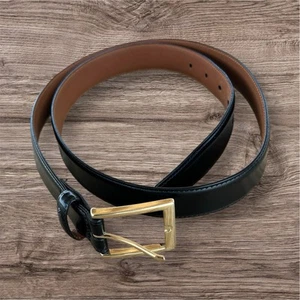 MENS BROOKS BROTHERS BLACK LEATHER DRESS BELT SIZE 40 MADE IN ITALY BUCKLE GOLD - Picture 1 of 9