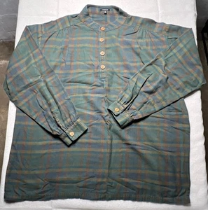 VTG J Peterman Shirt Men’s XL 4 Button Grandad Band Popover 100% Cotton Plaid - Picture 1 of 7