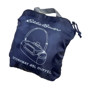 Eddie Bauer Stowaway 45L Duffel Bag Packable Convertible Travel Blue Gray - Picture 1 of 9