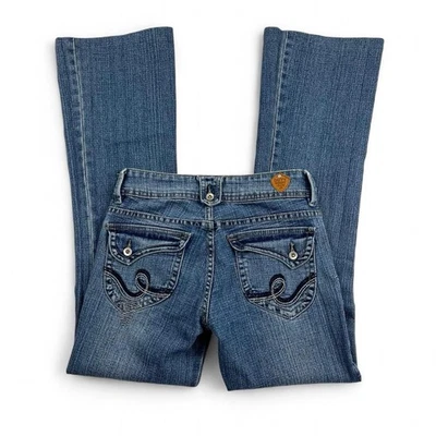 Y2k vintage blue low rise bootcut unique embroidered jeans Uk 8 - Image 1 of 4