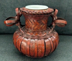 Japanischer Bambus Blumenkorb VASE Ikebana Hanakago Teezeremonie VINTAGE - Bild 1 von 7