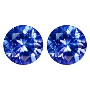 1.06 Ct VVS [2Pcs Pair] Premium Round 5 MM Purplish Blue 100% Natural Tanzanite - Picture 1 of 5