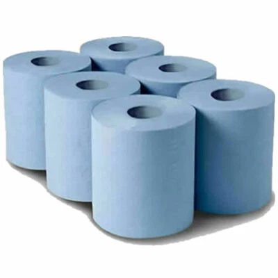 6 x Blue Centre Feed Rolls Embossed 2PLY Kitchen Cleaning Paper Towels 100M