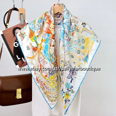 Sallys Boutique 14 Momme Sarga Seda Envolvente Bufanda Animales Estampado Mantón Cuadrado 35\"// Foto 1 de 4