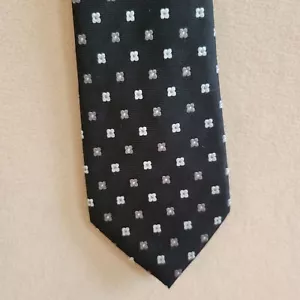 Yves Saint Laurent Black White Gray Floral Tie Wide 3" 1/4 100% Silk - Picture 1 of 7