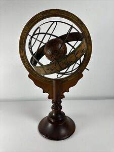 VINTAGE WOOD/METAL ZODIAC ARMILLARY ASTROLOGY OLD WORLD GLOBE MADE IN ITALY