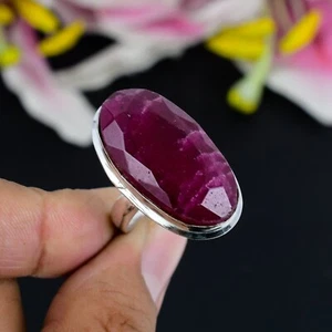 Lab Created Kashmir Ruby Gemstone Handmade Jewelry 925 Sterling Silver Ring - Picture 1 of 4