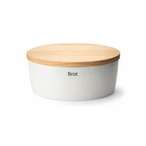 Continenta Brottopf oval mit Holzdeckel Keramik Weiß 36 x 23 x 15.5 cm 3936 - Bild 1 von 1