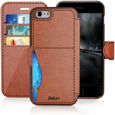 iPhone 6 + 6s plus Wallet Purse Case Card Pockets Kickstand PU Leather - Brown - Image 1 of 4