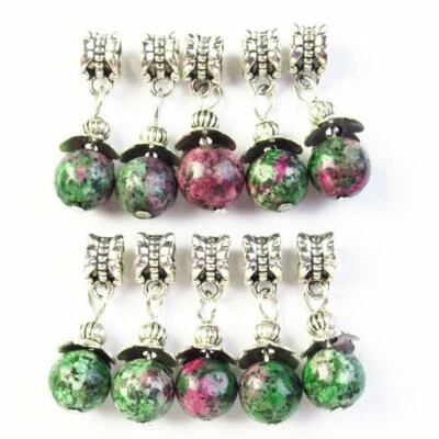 12 piezas de cuentas colgantes de plata tibetana bola redonda fucsita rubí agujero grande  Foto 1 de 2
