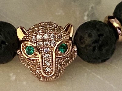 Black Lava Rock Cat rose gold tone crystal rhinestones Bracelet - Image 1 of 4