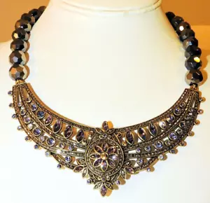 Heidi Daus Necklace Open Work Pendant Necklace with Purple Blue Black Signed - Picture 1 of 5