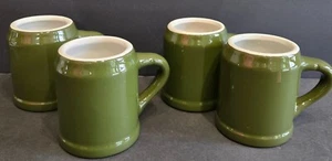 Hall #586 Vintage Green Stoneware Ceramic Set 4 Coffee Tea Mugs Cups Handle USA - Picture 1 of 8