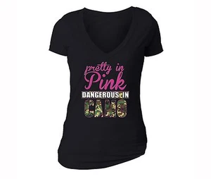 Pretty Camo Breast Cancer awareness T-shirt PINK Ribbon survivor support Tshirt - Picture 1 of 2