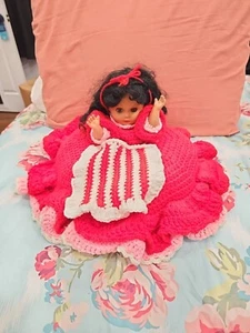 Vintage Handmade Doll With Crochet Dress - Picture 1 of 4