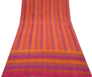 Sushila Vintage Yellow Sari 100% Pure Georgette Silk Printed Indian Craft Fabric - Picture 1 of 10