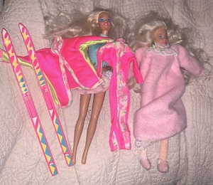 Barbie Doll Lot of 2 1968 China Pink Ski Outfit And Skis Sleep Barbie Plush - Picture 1 of 12