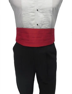 Classic Red Satin Tuxedo Cummerbund Fit All Adjustable Waist Prom Cruise Formal - Picture 1 of 2