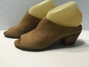 Lucky Brand Benah Soft Leather Heeled Slip-On Open Toe Shoes Mules 6 M 36 Tan - Picture 1 of 11