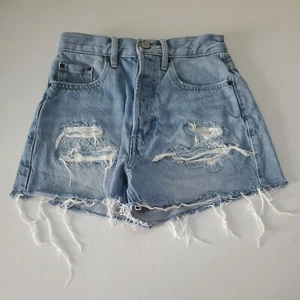 PacSun Ultra High Rise Vintage Short Gr. 23 blau Baumwolle distressed Button Fly - Bild 1 von 9